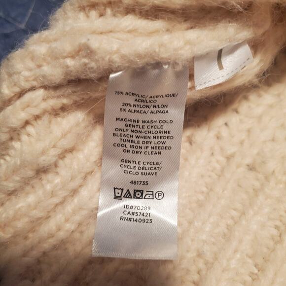 LOFT Size L Loose Chunky Knit Sweater Baby Pink Mock Neck Acrylic Alpaca Blend - Picture 7 of 9